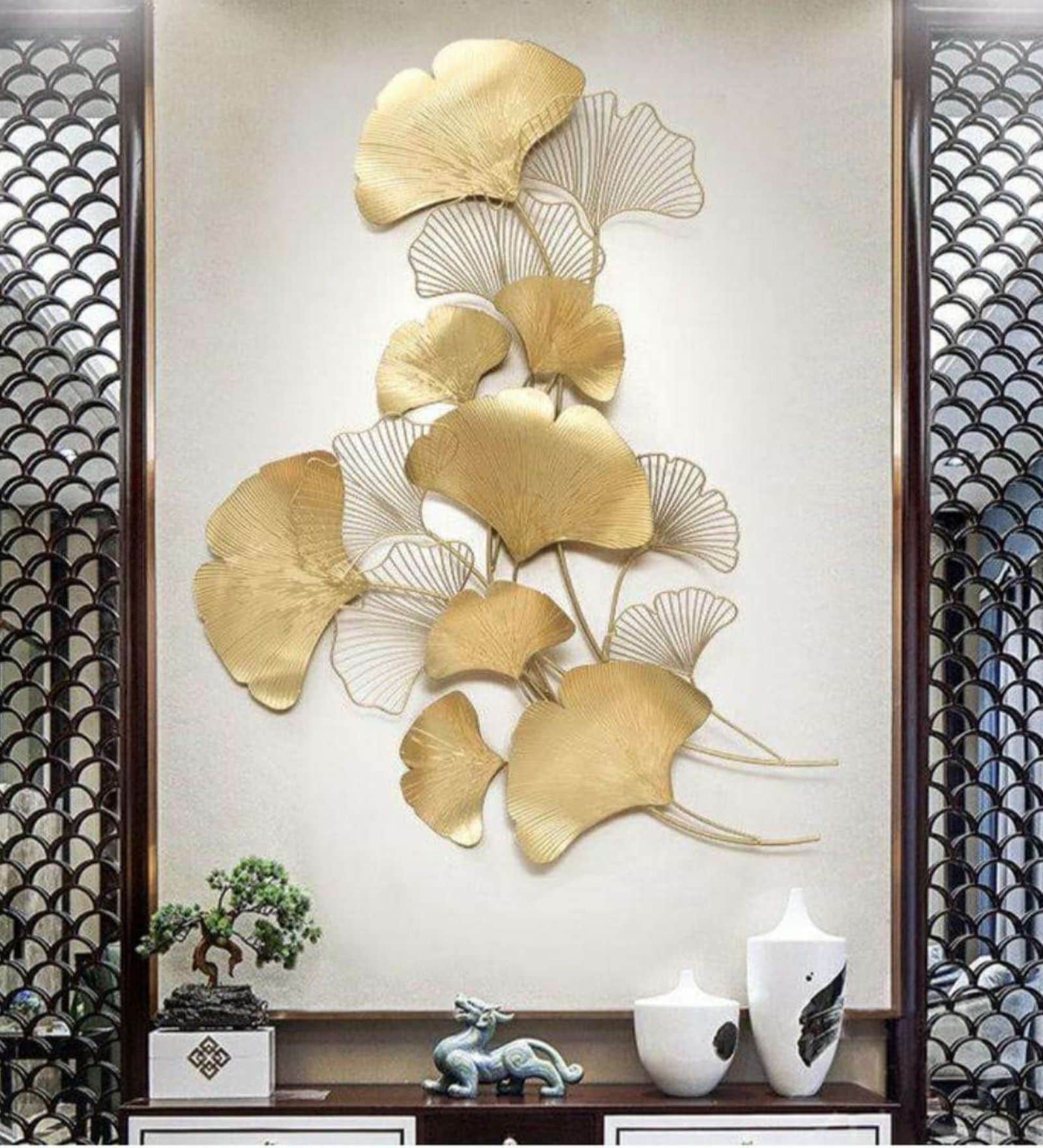 White And Golden Creative Leaf Metal Wall Art White And Golden Creative Leaf Metal Wall Art