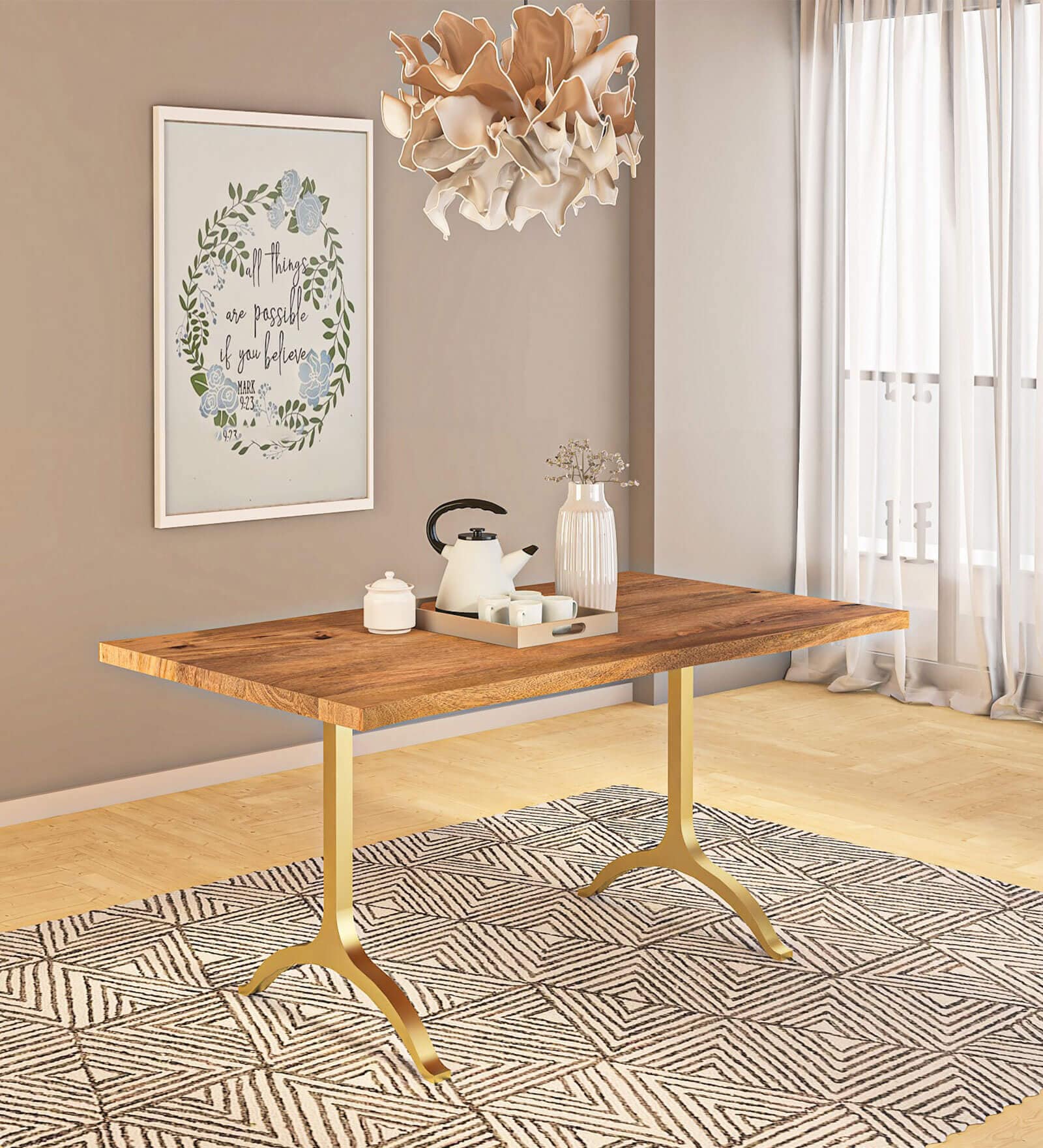 Crenn Solid Wood 6 Seater Dining Table In Natural Finish