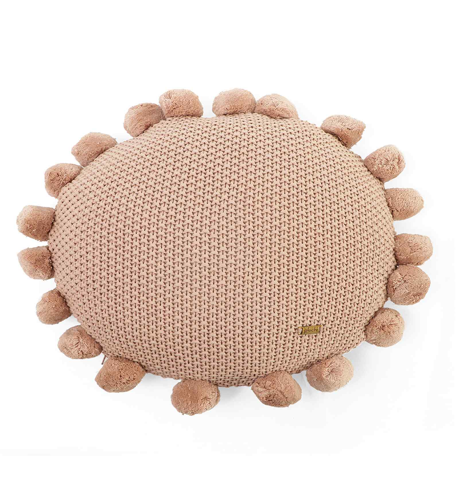 Crepe 100% Cotton Pom Pom 16X16 Inches Knitted Cushion Cover