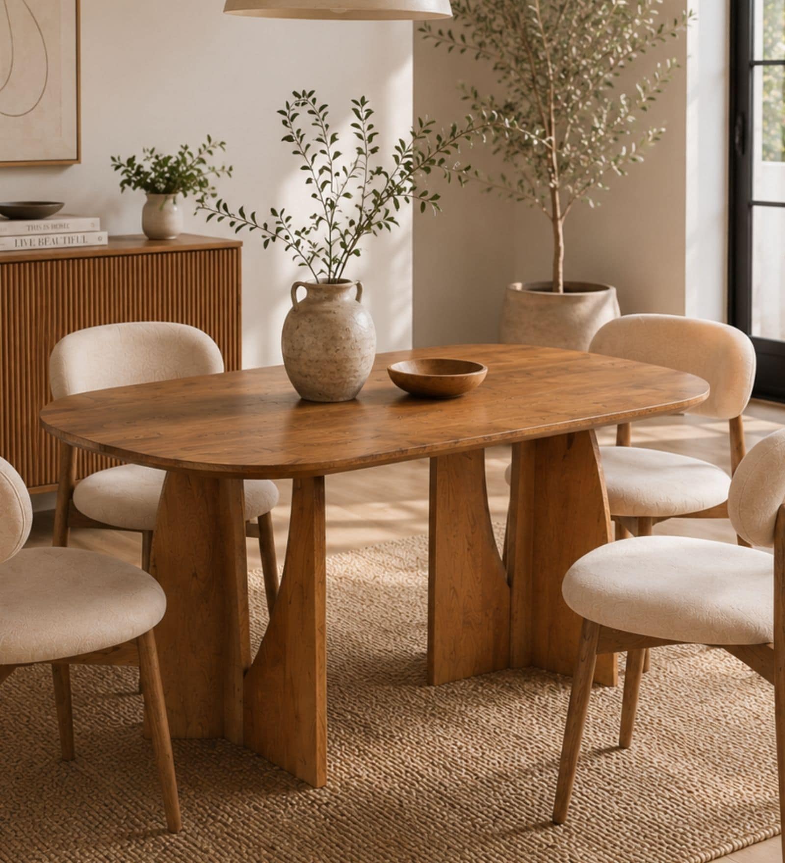 Crescent 4-Seater Dining Table Set In Mango Wood Finish