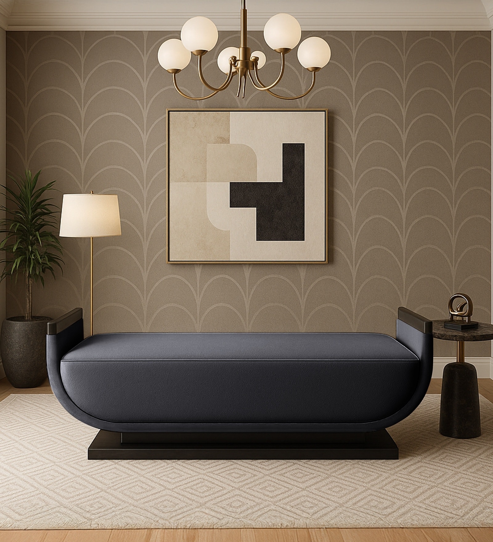 Crescent Sheesham Wood Recamier In Grey Color