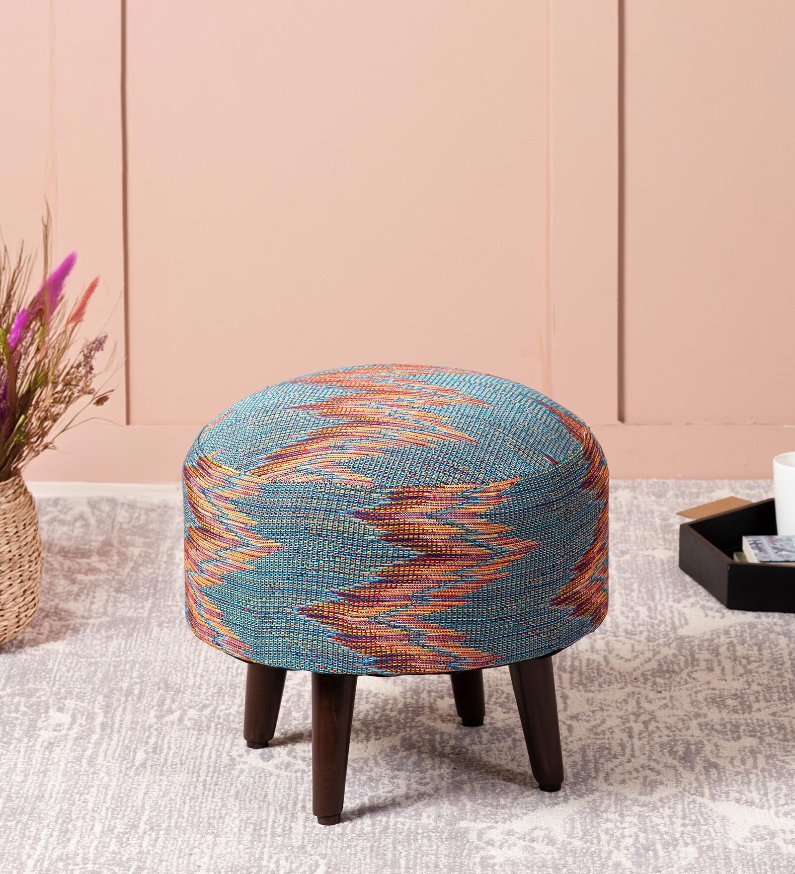Buy Crest Jacquard Foot Stool In Blue Color at 5% OFF by NestRoots ...