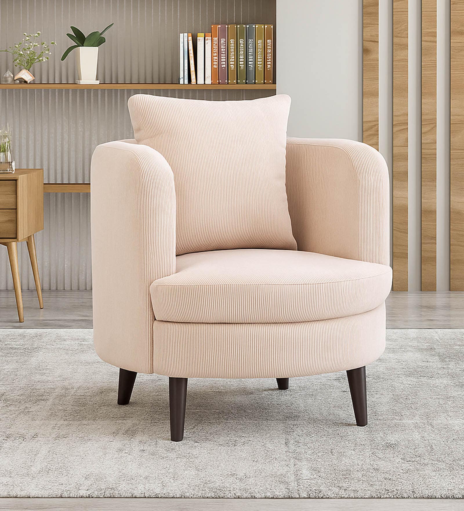 Cresta Corduroy Velvet  Fabric 1 Seater Sofa in Beige Color