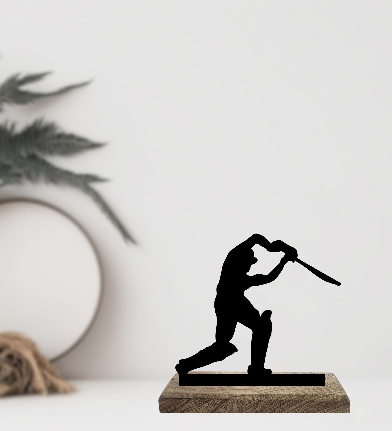 Cricket Batsman Black Mango Wood & Iron Figurine