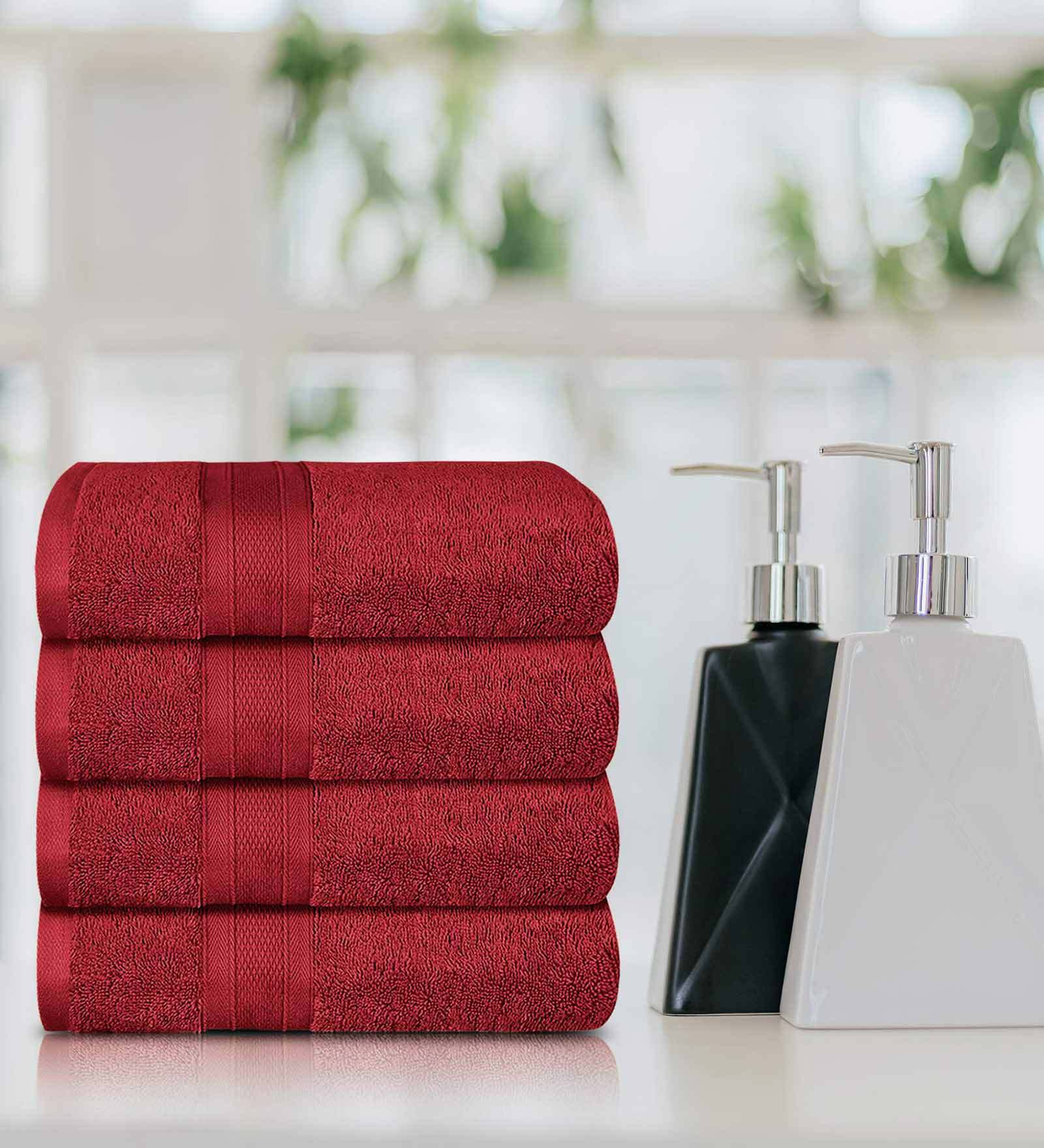 Buy Red Solid 500 GSM Cotton Hand Towels (Set of 4) by Trident at 35