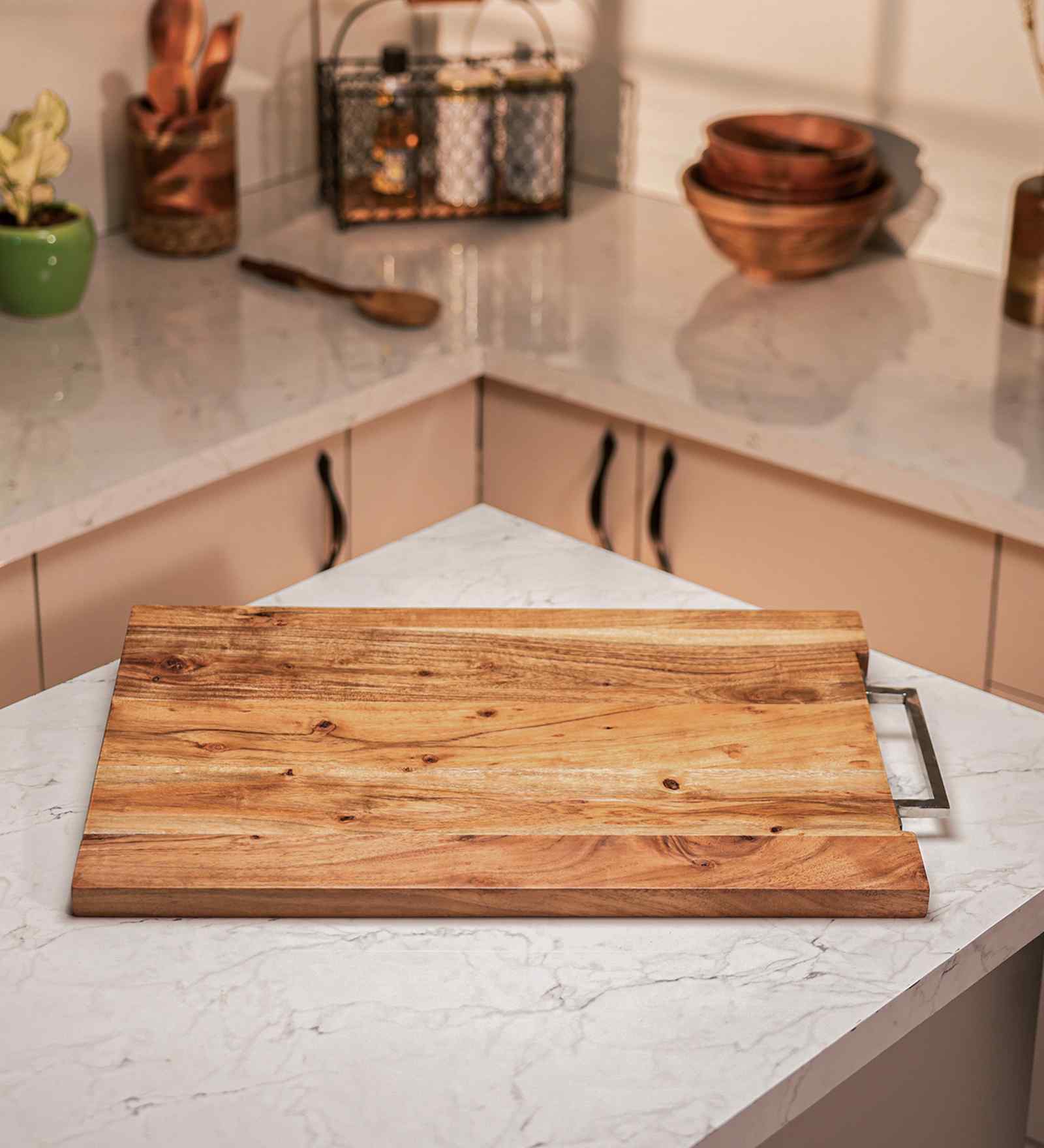 CrispEdge Acacia Wood Chopping Board with Metal Handle