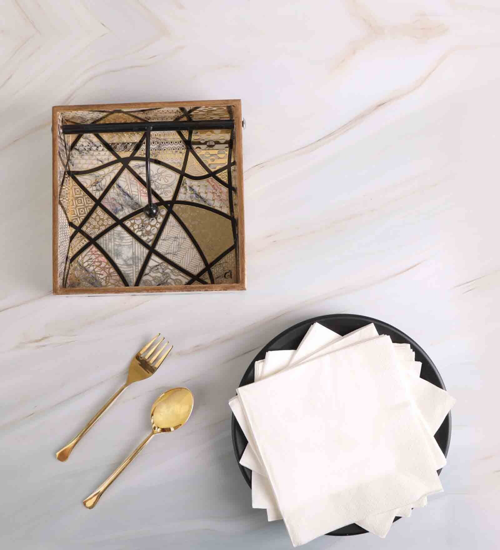 Crisscross Collection Blue & White Wood Tissue Holder