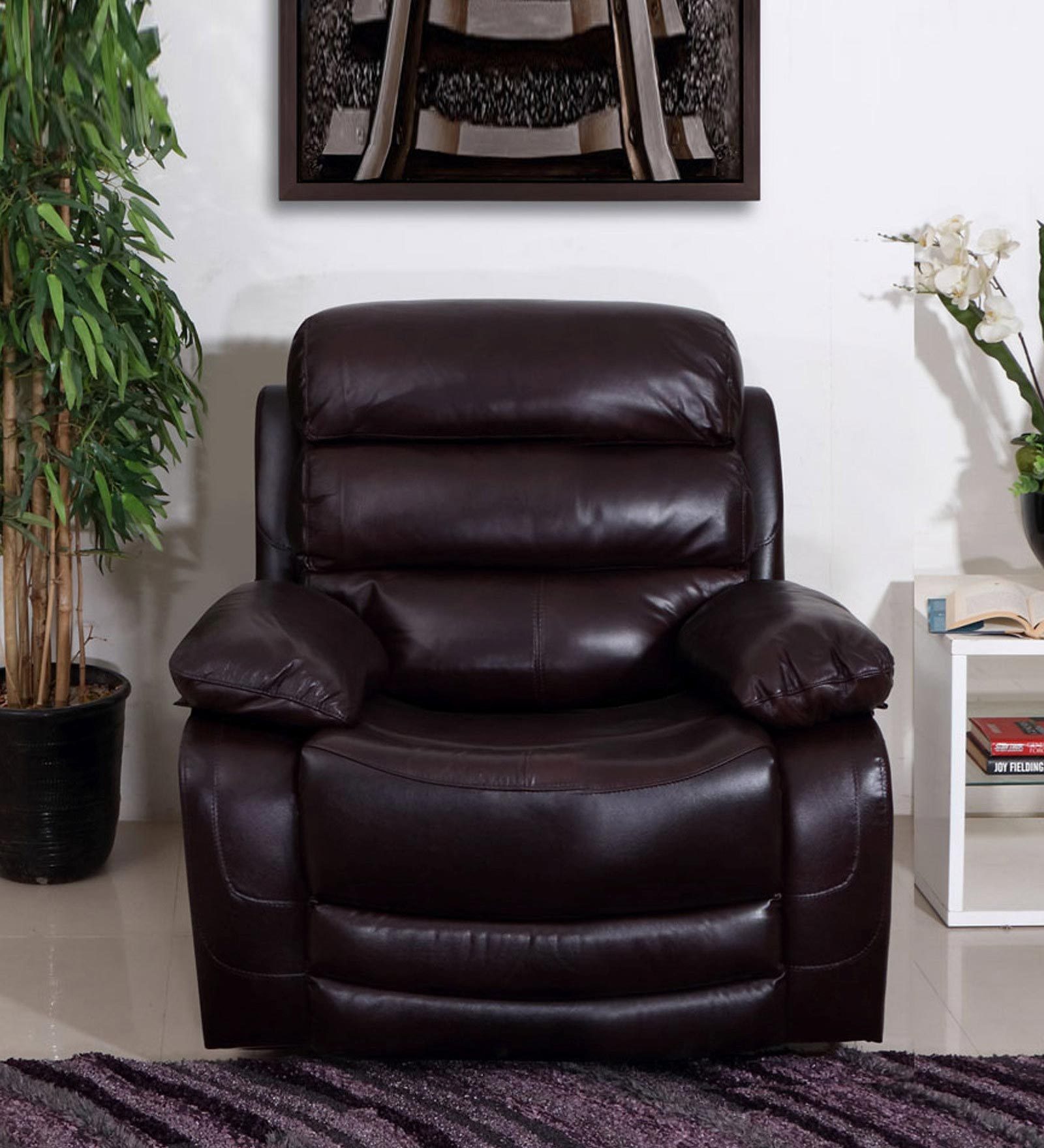 Buy Croatia One Seater Manual Recliner Sofa in Dark Red Leatherette by