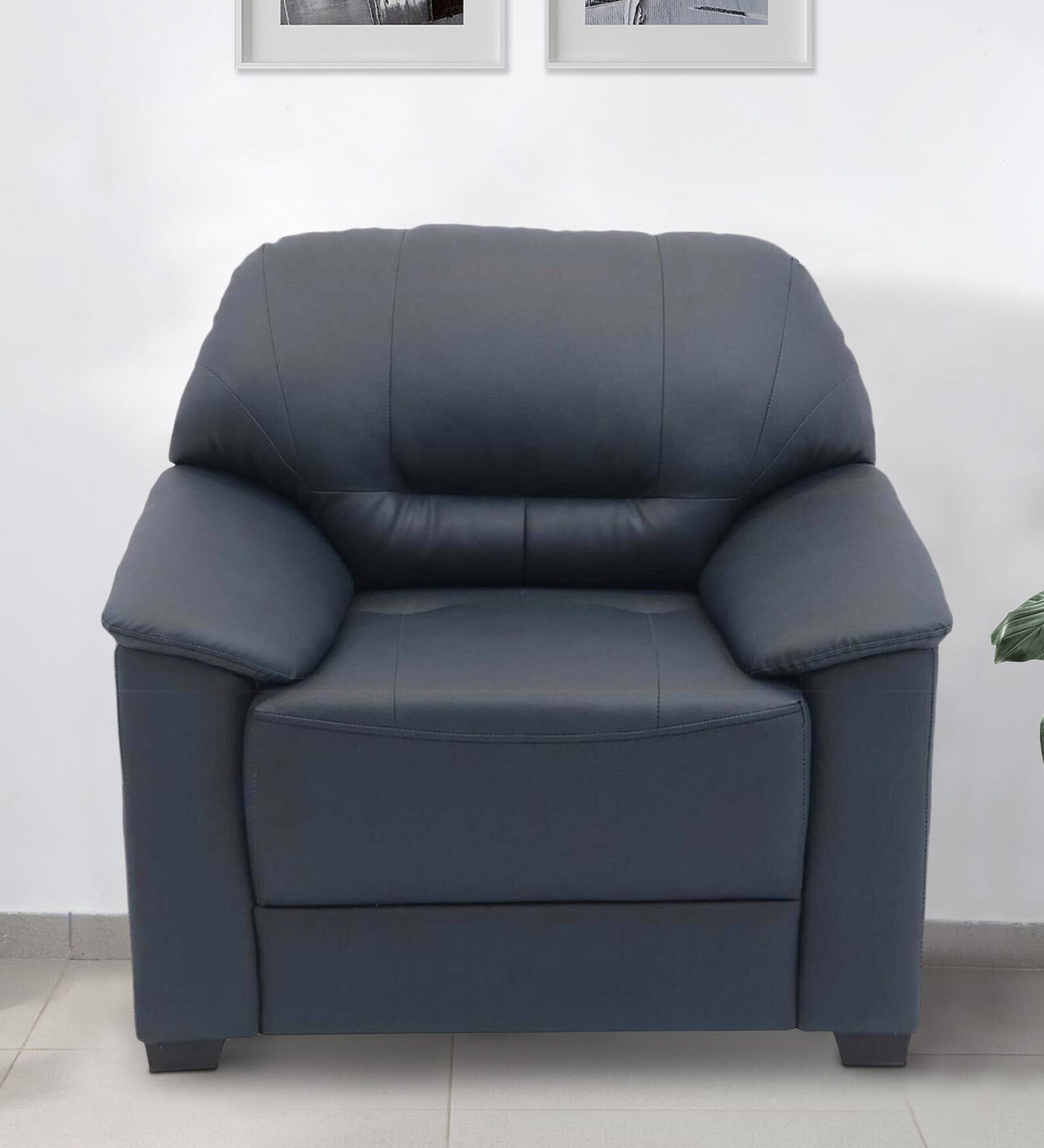 Croma Leatherette 1 Seater Sofa in Dark Blue Colour Croma Leatherette 1 Seater Sofa in Dark Blue Colour