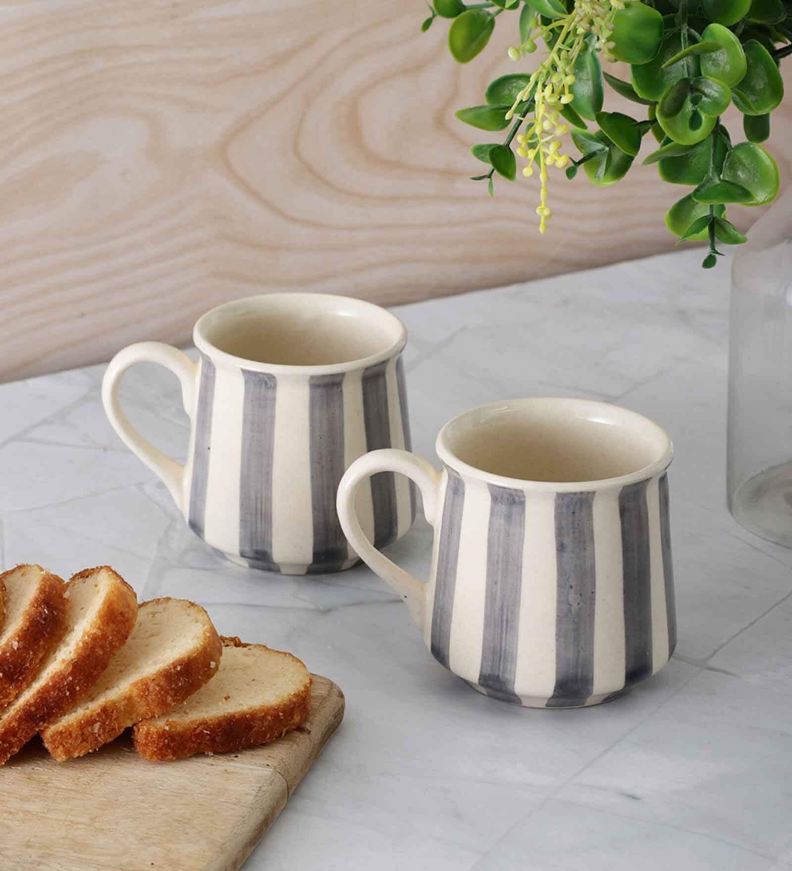 Crosswalk Grey Striped White Ceramic Taper Coffee Mugs (Set of 6) Crosswalk Grey Striped White Ceramic Taper Coffee Mugs (Set of 6)