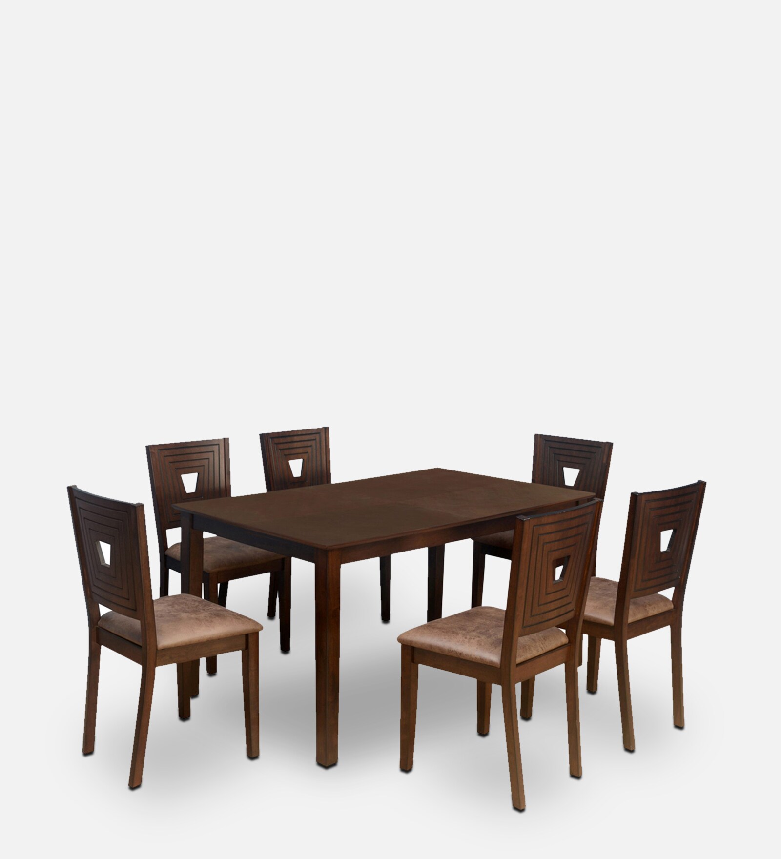 Crown Solid Wood 6 Seater Dining Set in Brown Finish