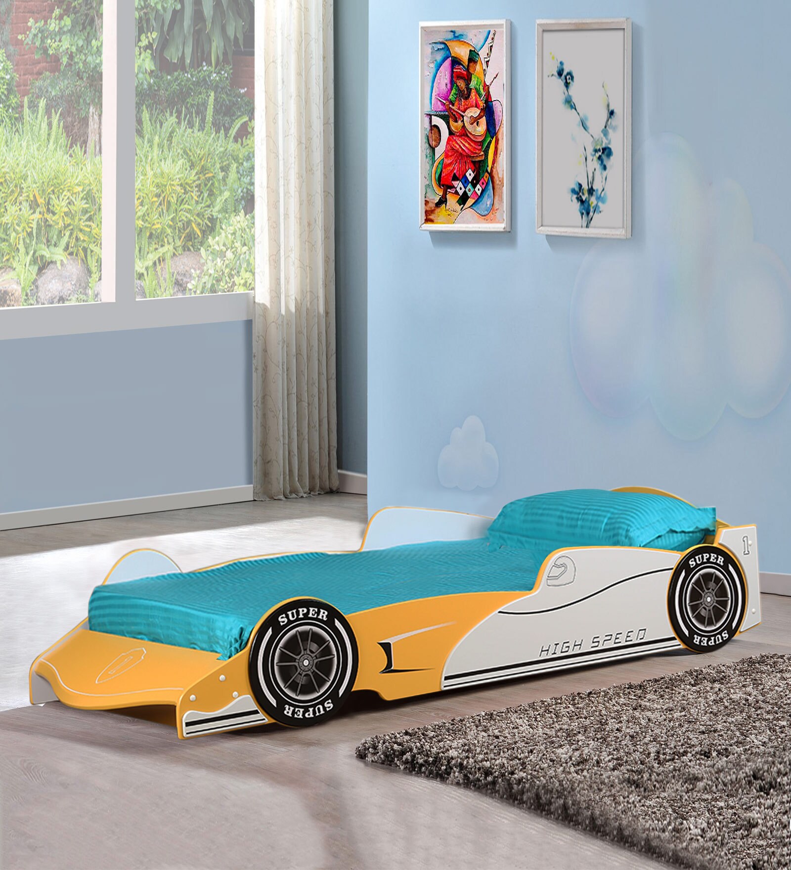 Buy Cruz Racing Car Bed in Yellow Colour at 76% OFF by HomeTown | Pepperfry