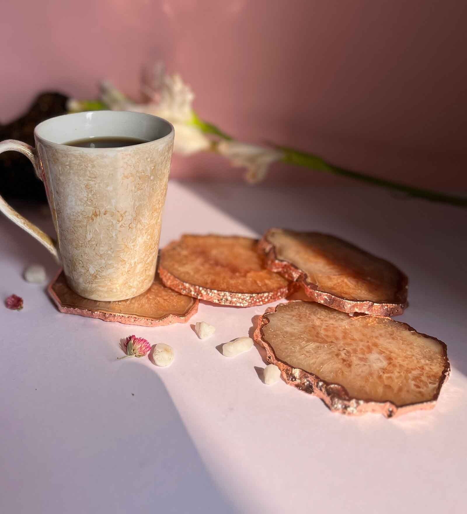 Crystal Brown Stone Set of 4 Table Coasters Crystal Brown Stone Set of 4 Table Coasters