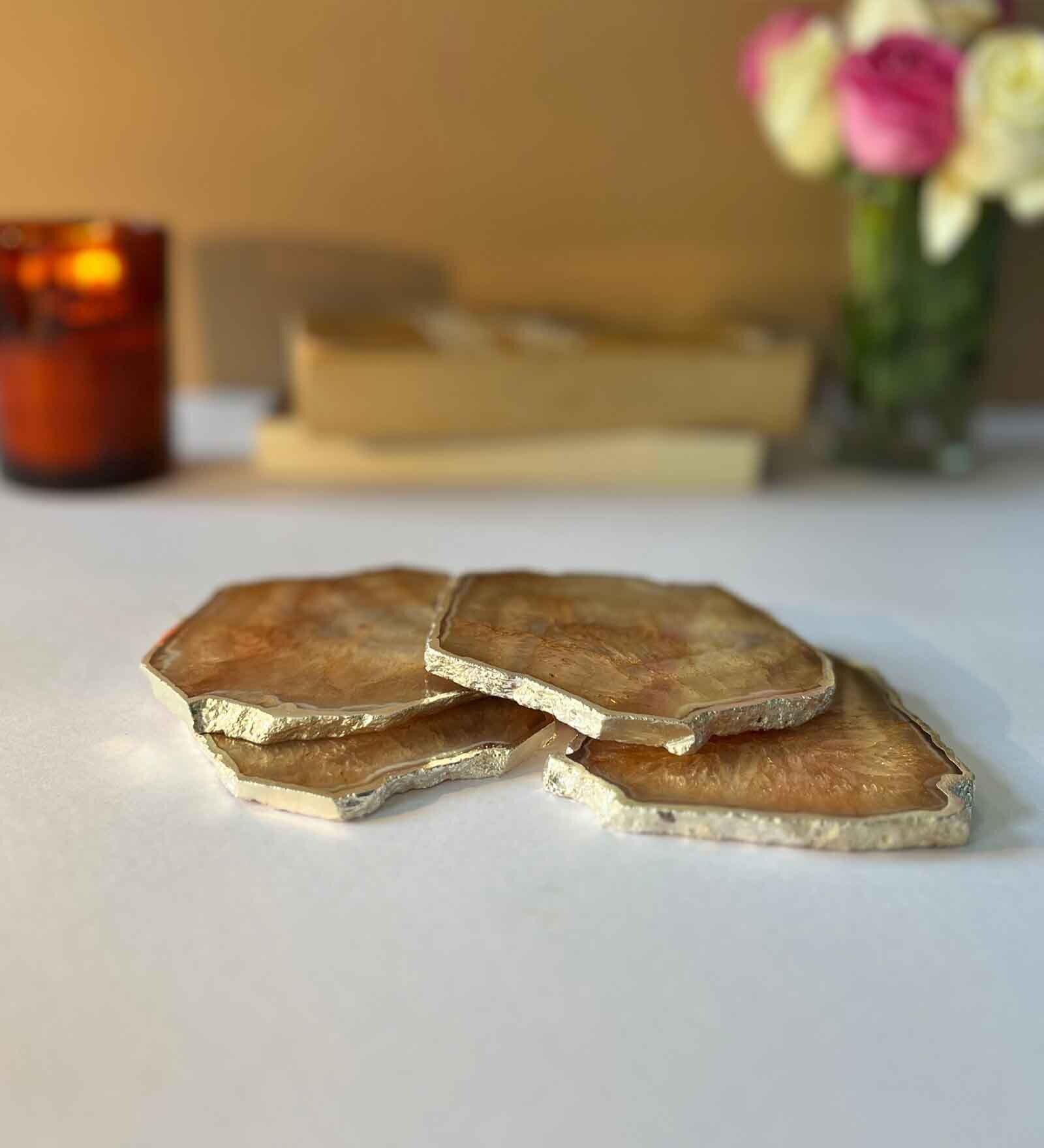 Crystal Brown Stone Set of 4 Table Coasters