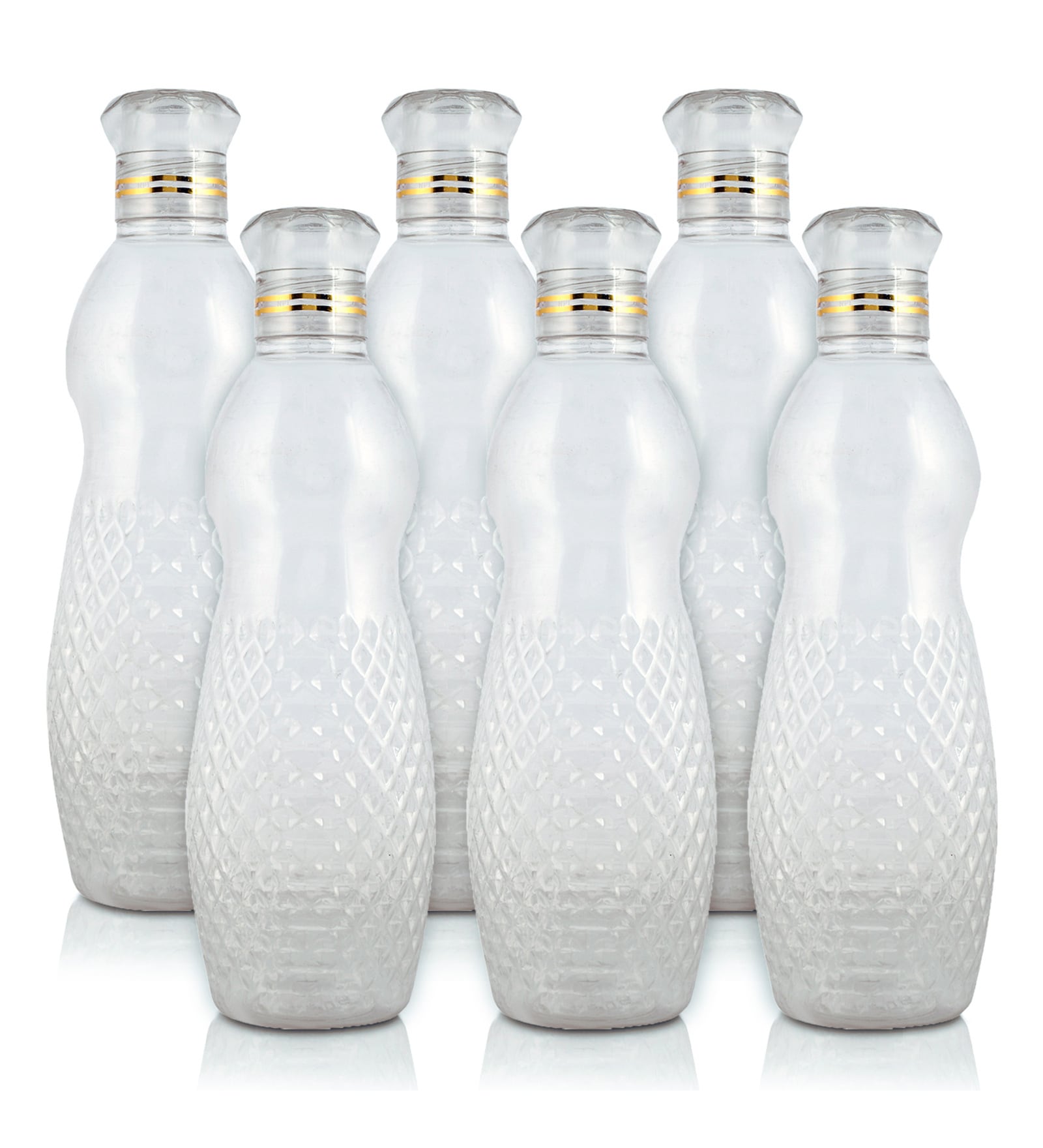 Crystal Design 1 Ltr Plastic (Set Of 6 ) Water Bottle