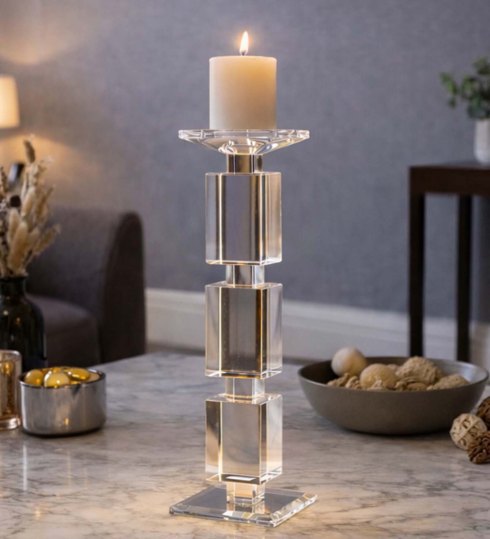 Crystal Elegance Transparent Candle Stand