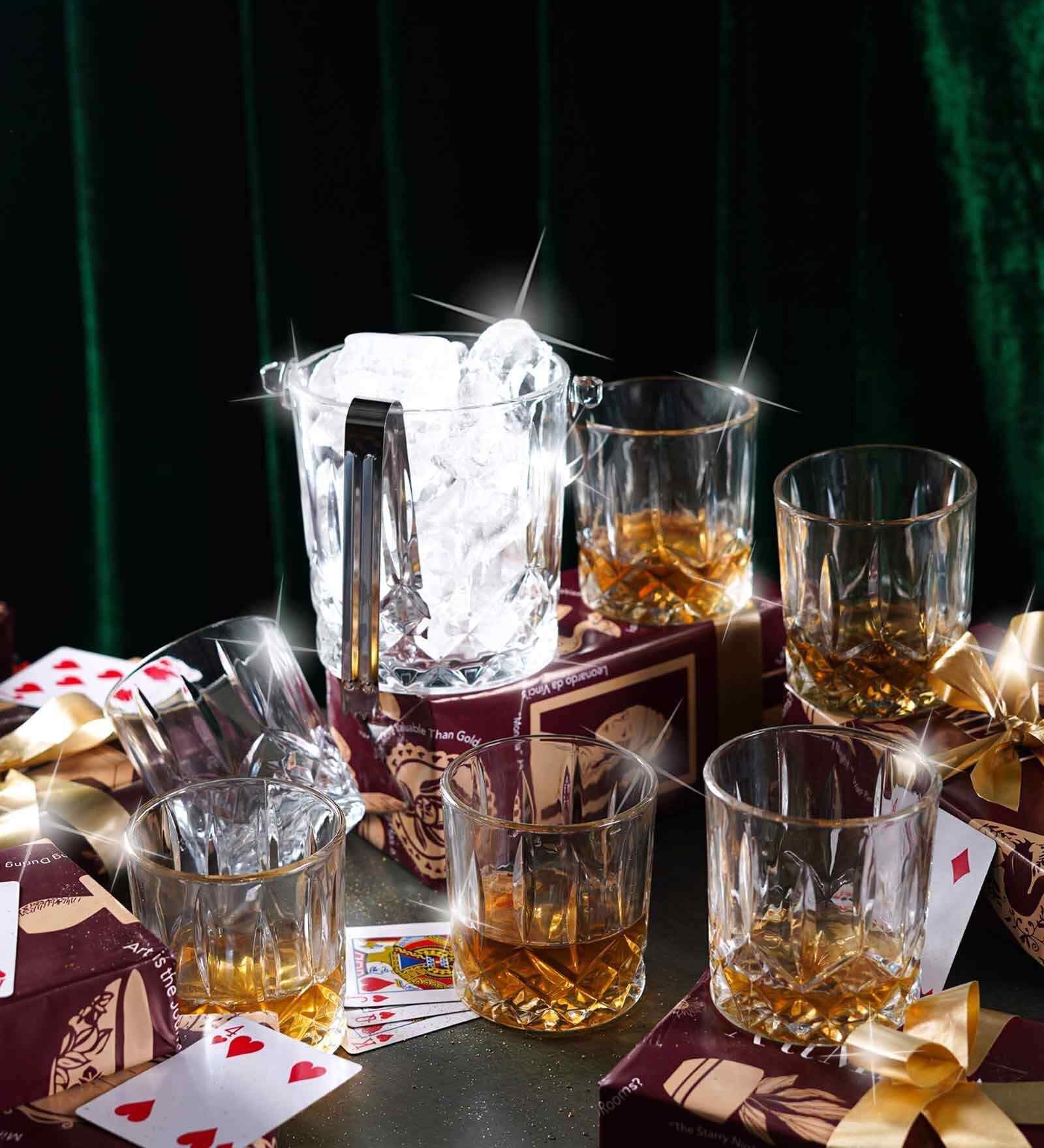 Snow Fox Rocks Glass Set Buy Crystal Frost 6 Whiskey Glasses and Ice Bucket Bar Gift Set at 20% ...