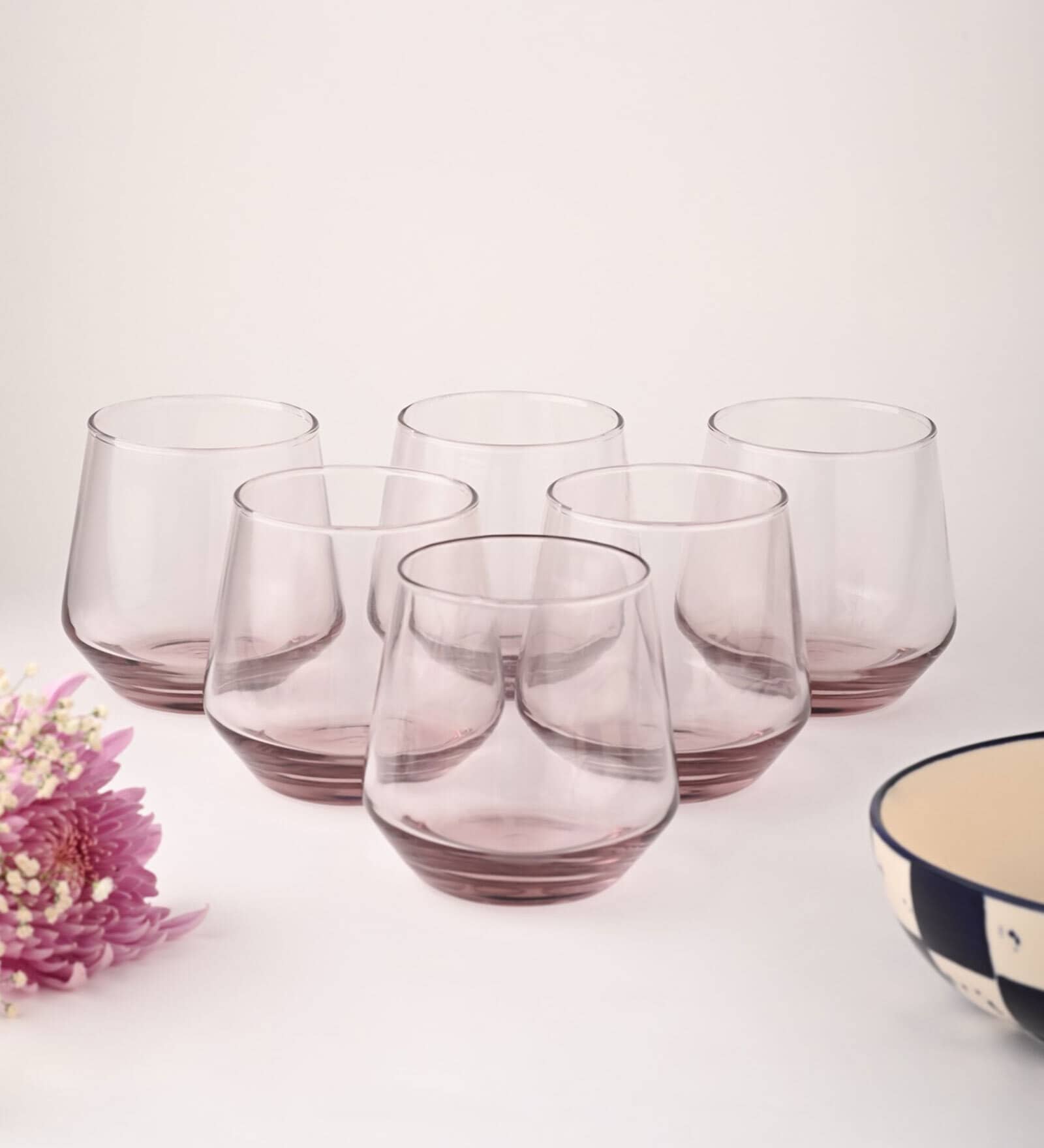(Set Of 6) Crystal Glass Lead Free Pink Whiskey Glass
