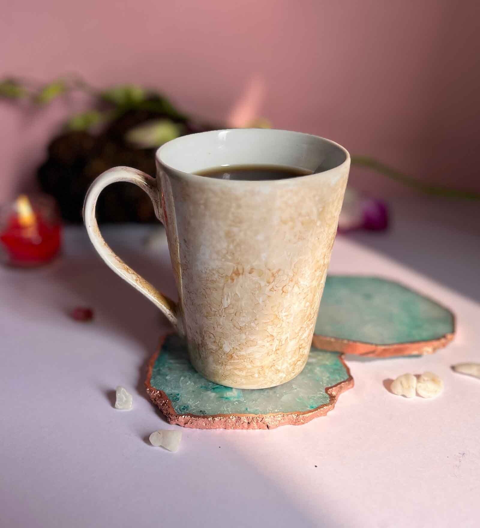 Crystal Green Stone Set of 2 Table Coasters