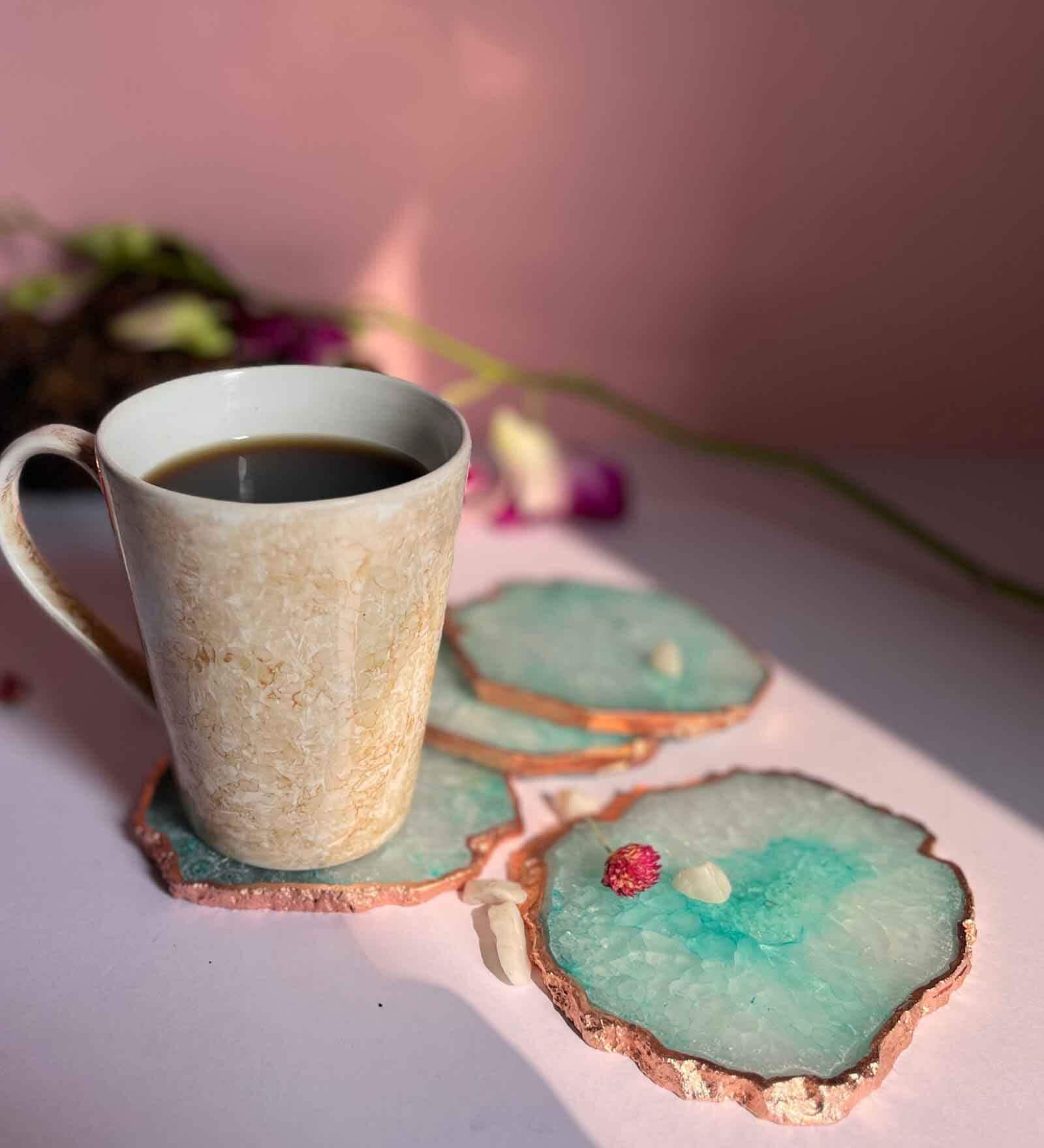Crystal Green Stone Set of 4 Table Coasters
