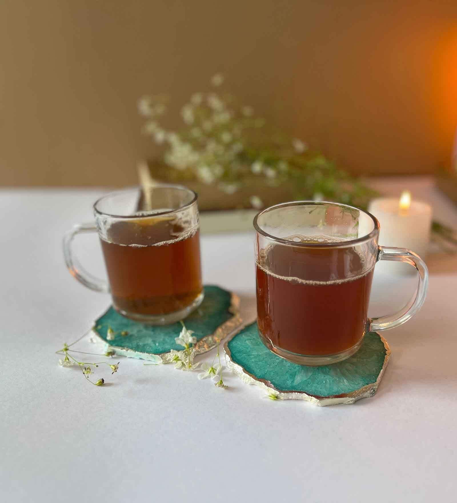 Crystal Green Stone Set of 2 Table Coasters Crystal Green Stone Set of 2 Table Coasters