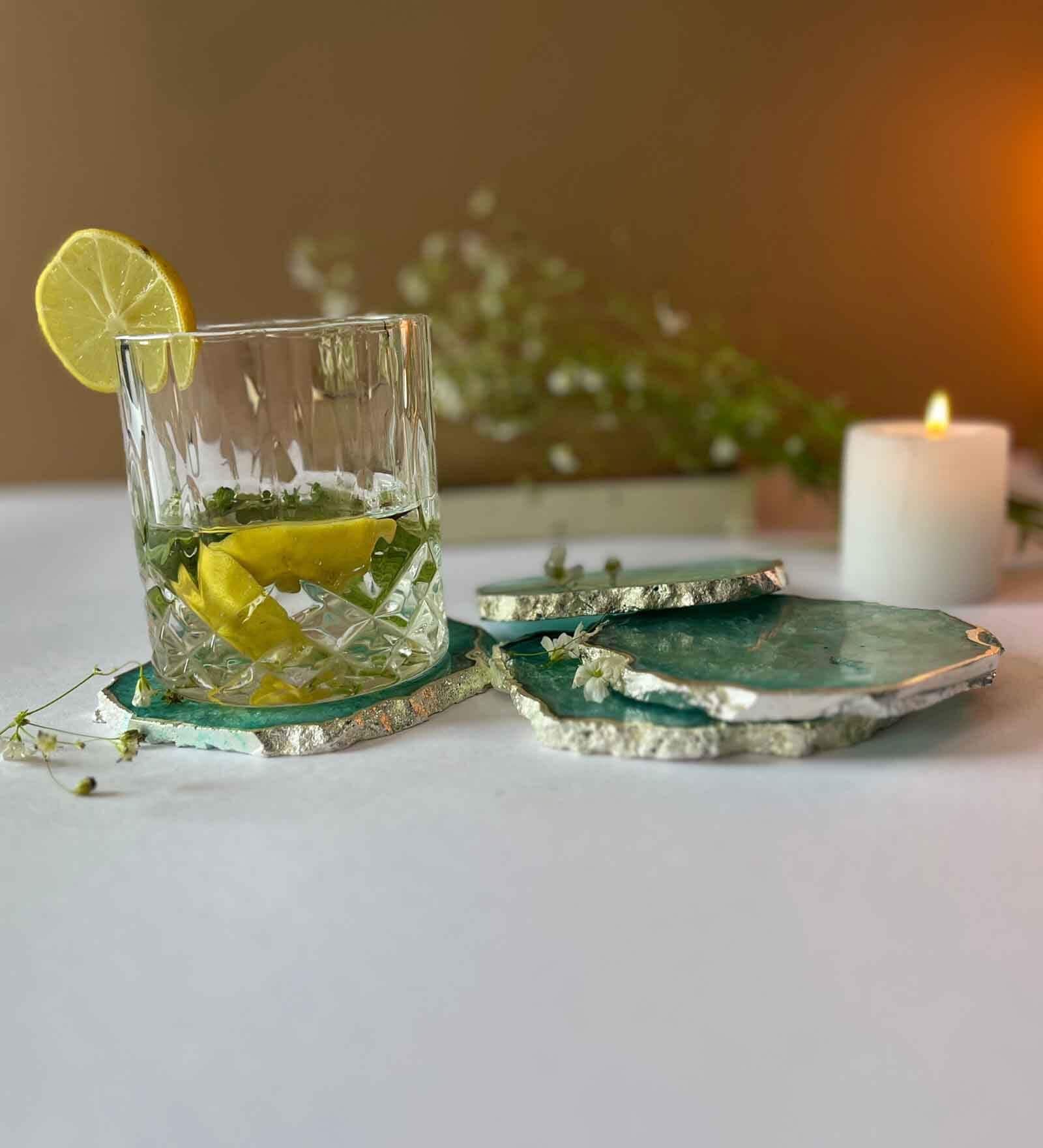 Crystal Green Stone Set of 4 Table Coasters