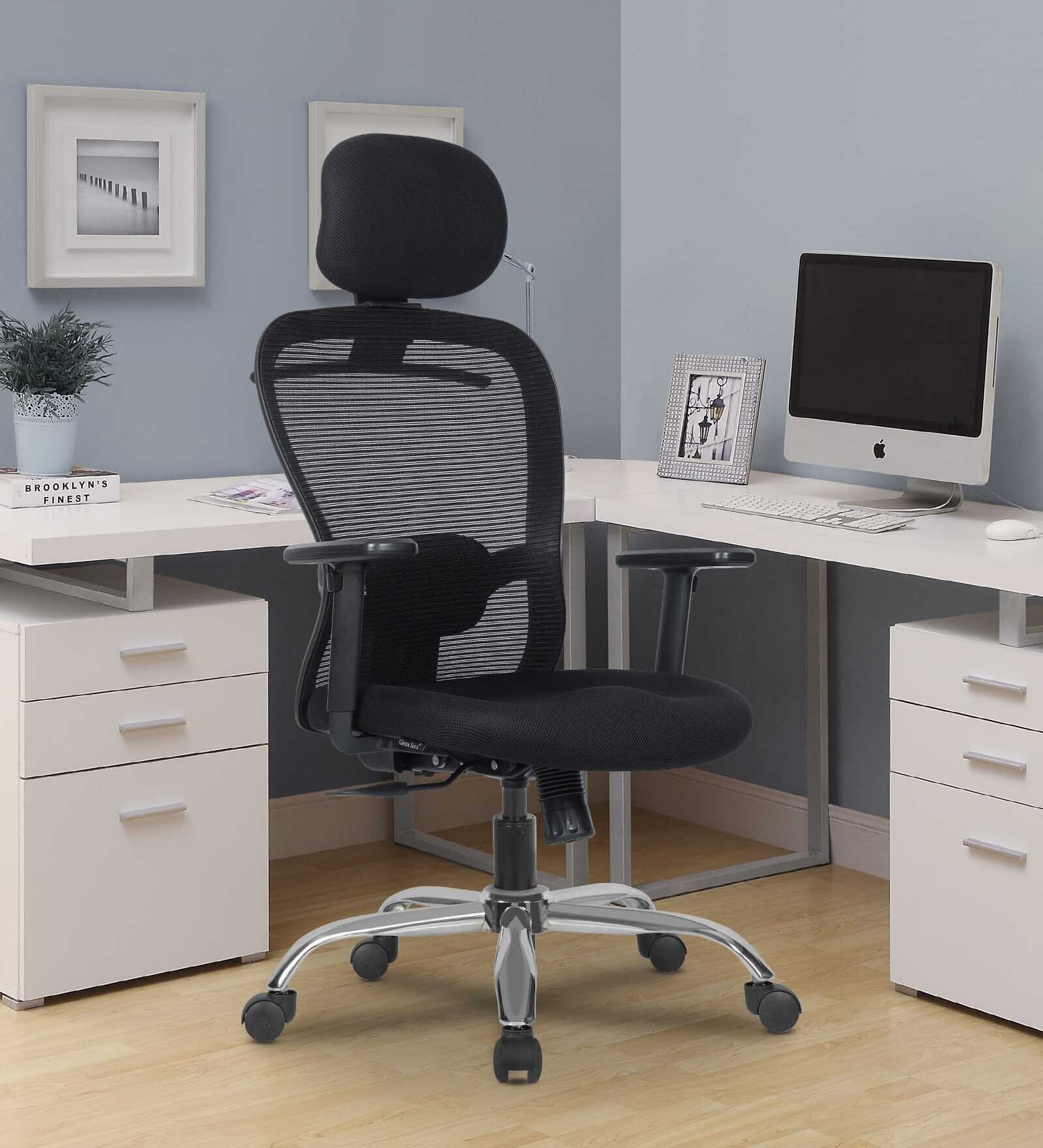 Crystal V2 Breathable Mesh Ergonomic Chair in Black Colour with Headrest