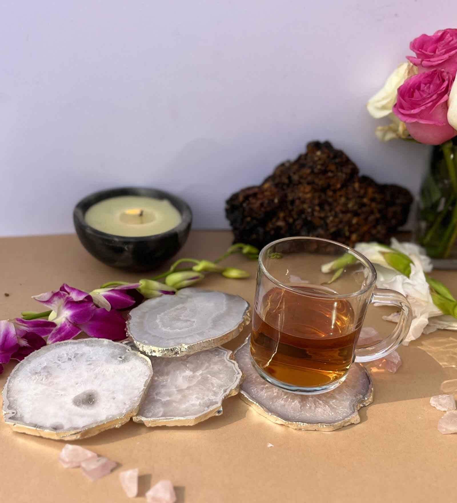 Crystal White Stone Set of 2 Table Coasters