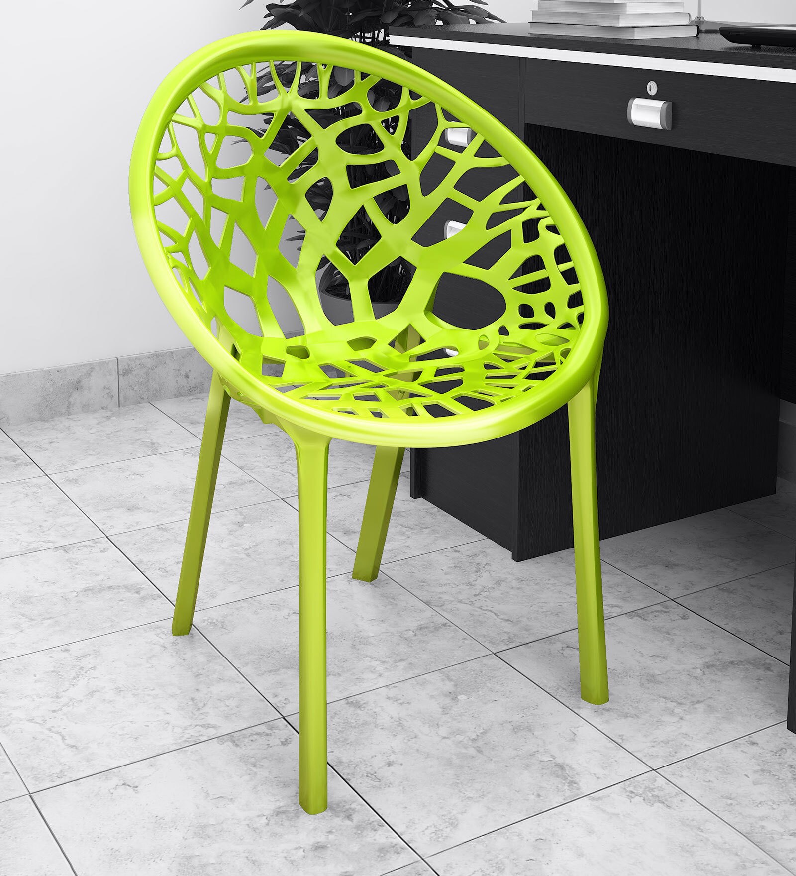 Crystal Plastic Chair in Lime Green Colour