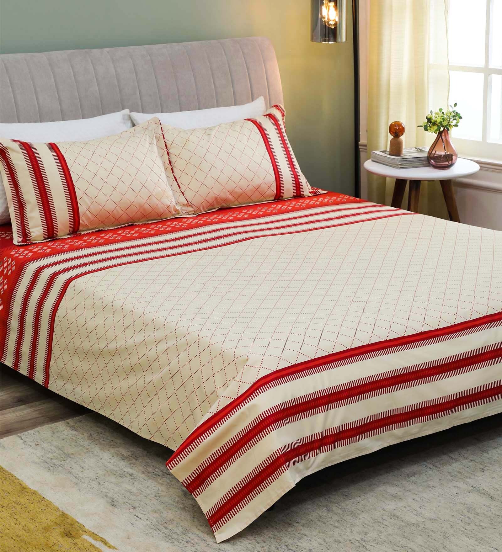 Buy Crystal Cotton 200TC King Size Bedsheet with 2 Pillow Covers by