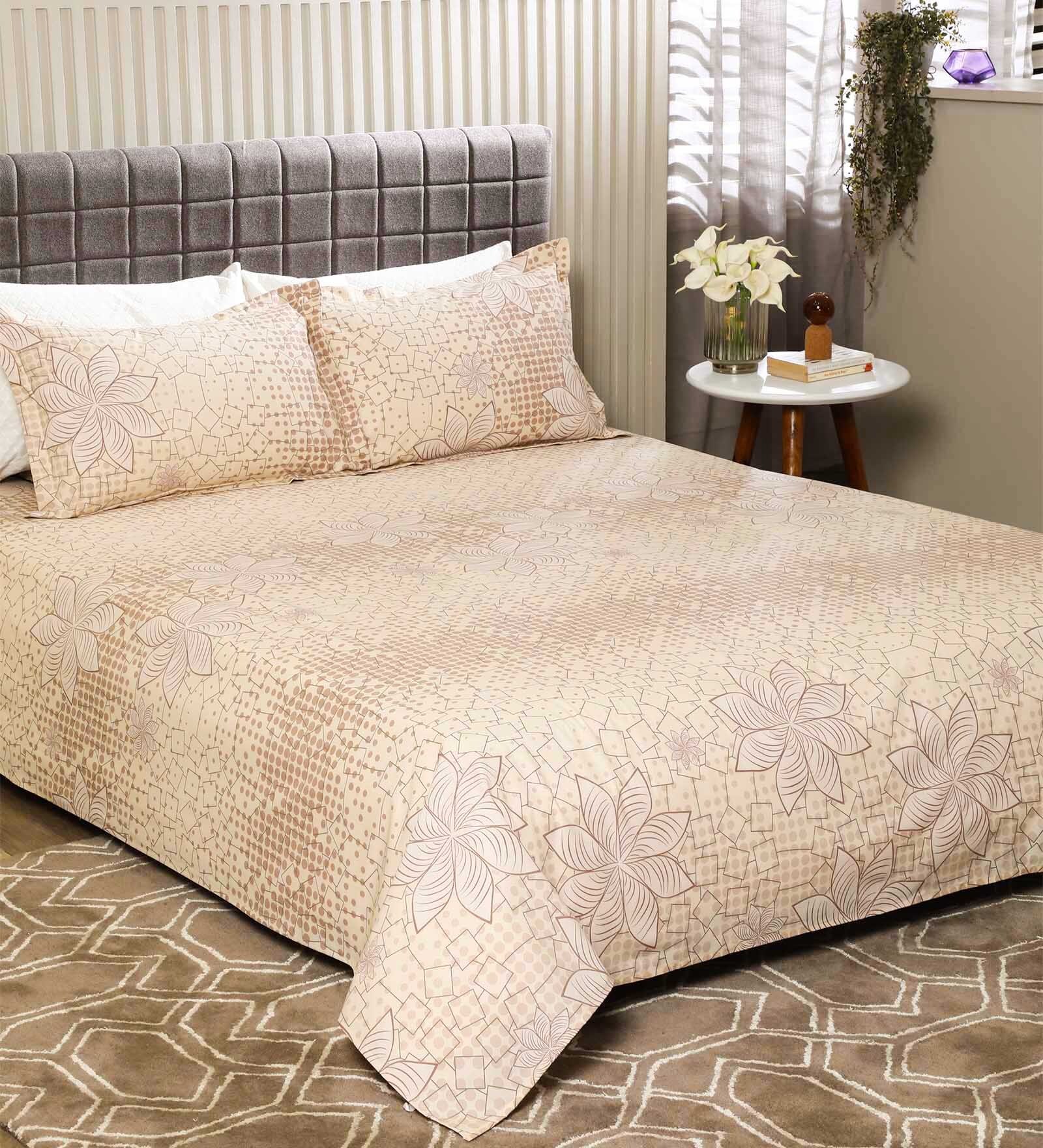 Buy Crystal Cotton 200TC King Size Bedsheet with 2 Pillow Covers by