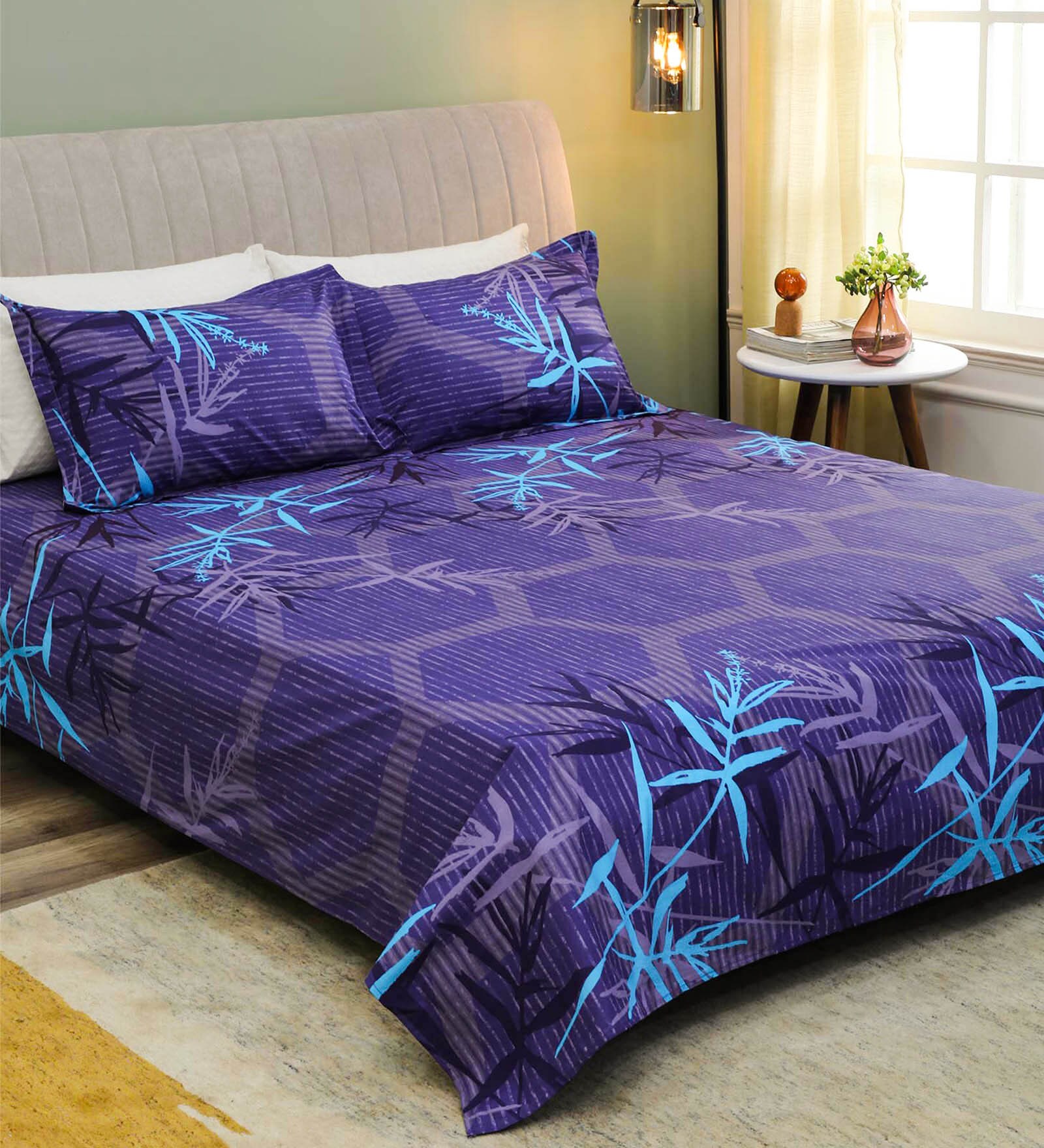 Buy Crystal Cotton 200TC King Size Bedsheet with 2 Pillow Covers by