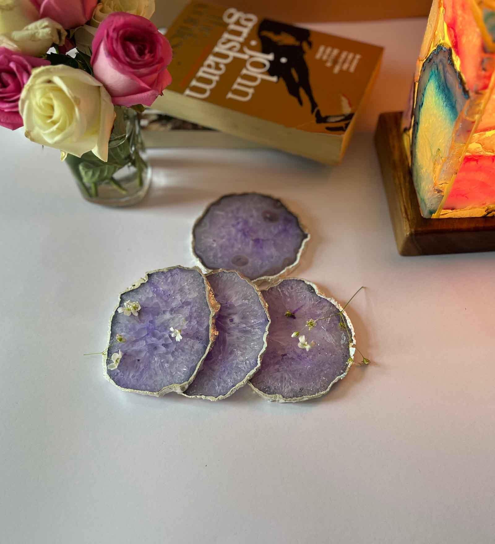 Crystal Purple Stone Set of 4 Table Coasters
