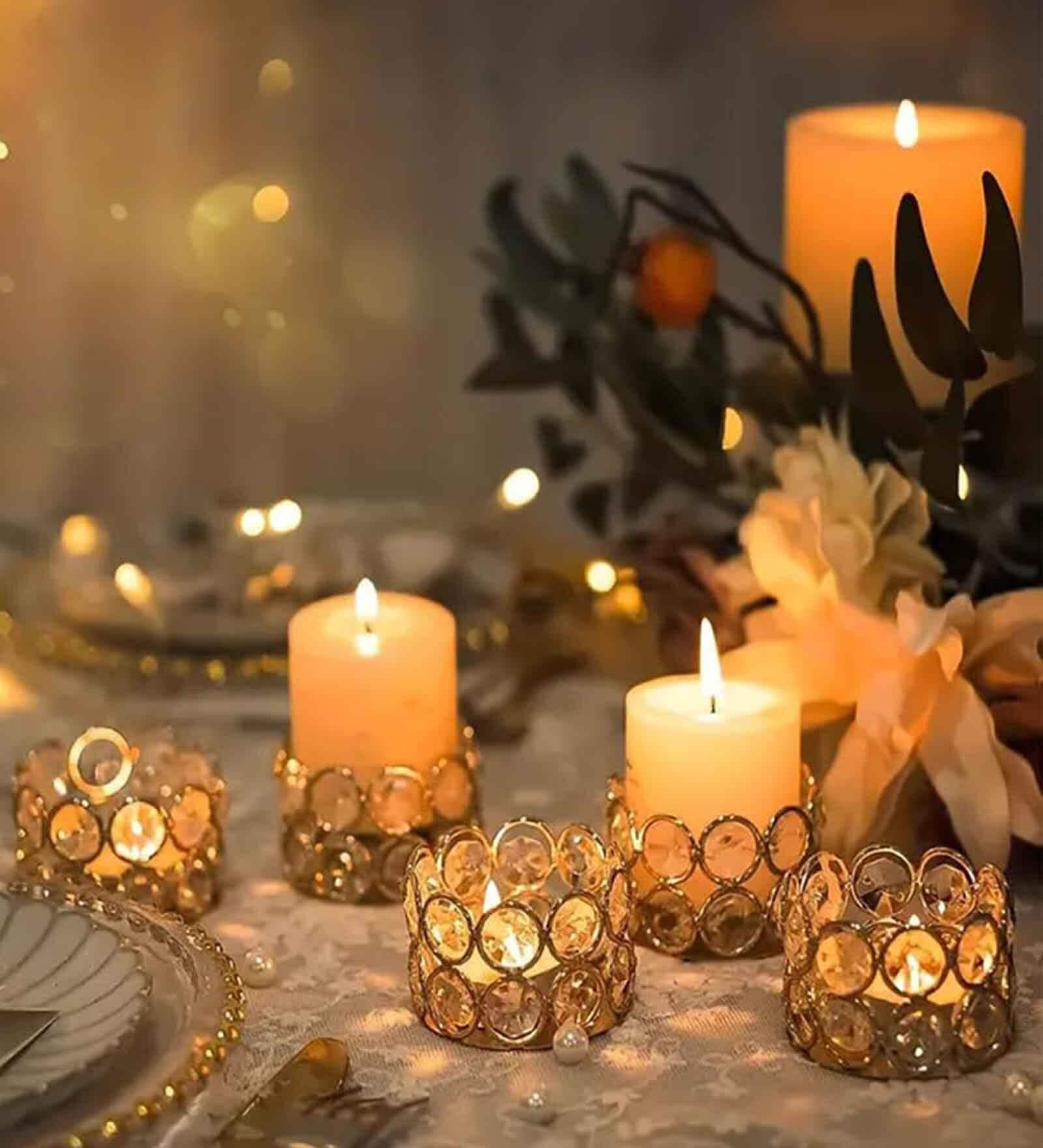 Crystal Tealight Candle Holder Votives, Gold, Pack of 6