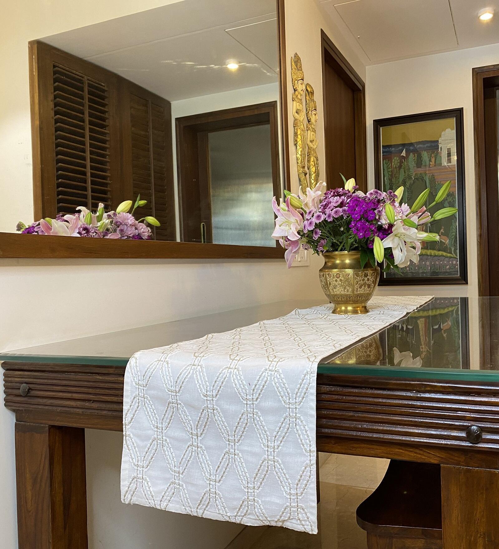 Crystal White Cotton (72 x13) Inch Table Runner