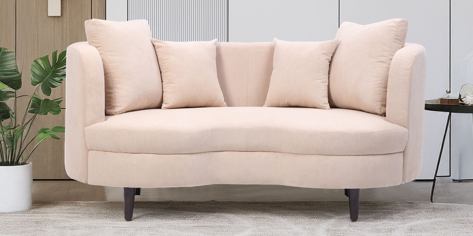 Cresta Corduroy Velvet  Fabric 2 Seater Sofa in Beige Color