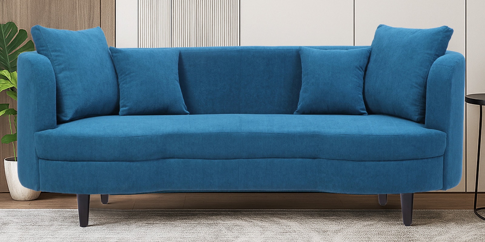 Cresta Corduroy Velvet  Fabric 3 Seater Sofa in Blue Color