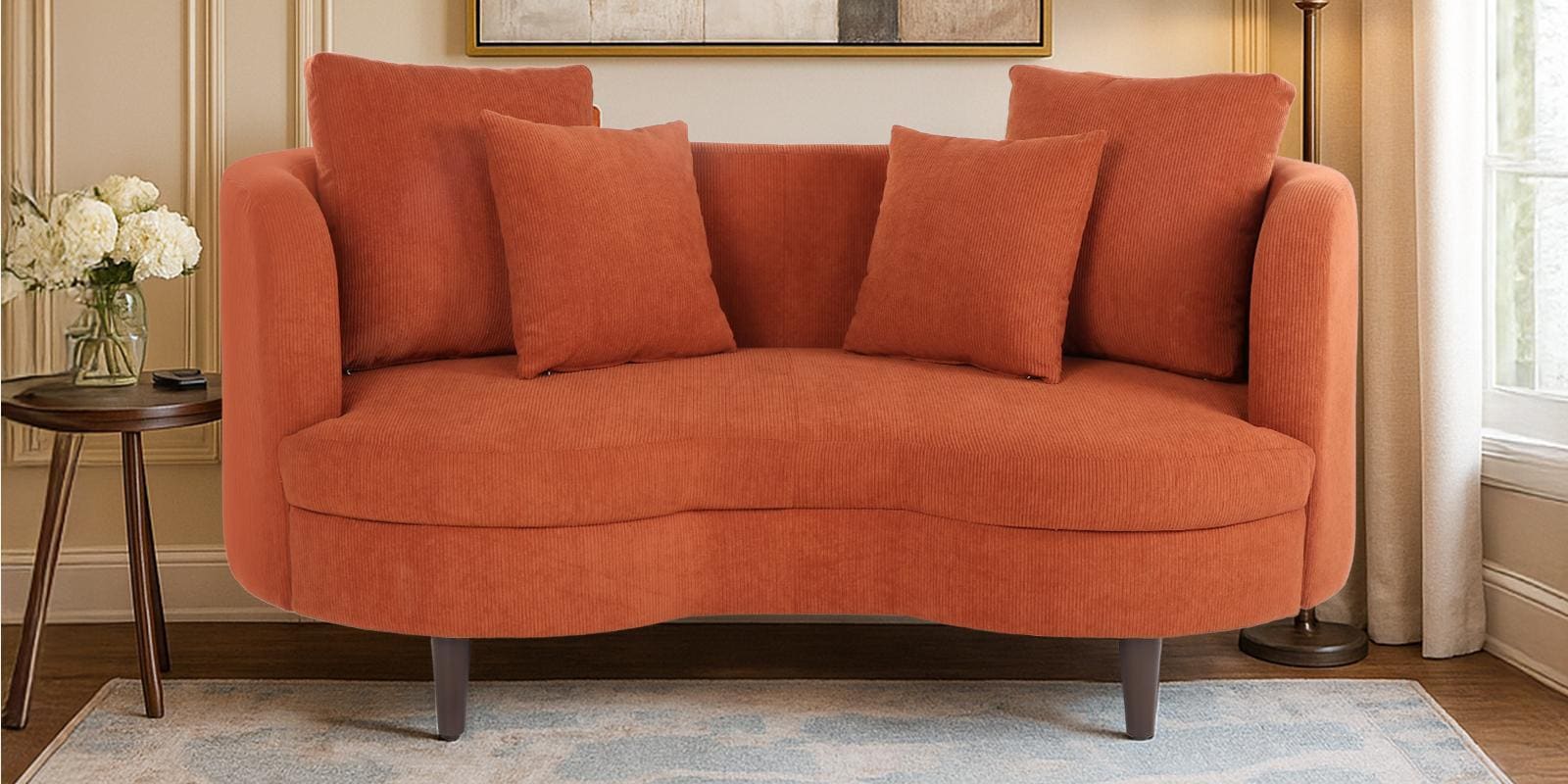Cresta Velvet Corduroy 2 Seater Sofa In Rust Color