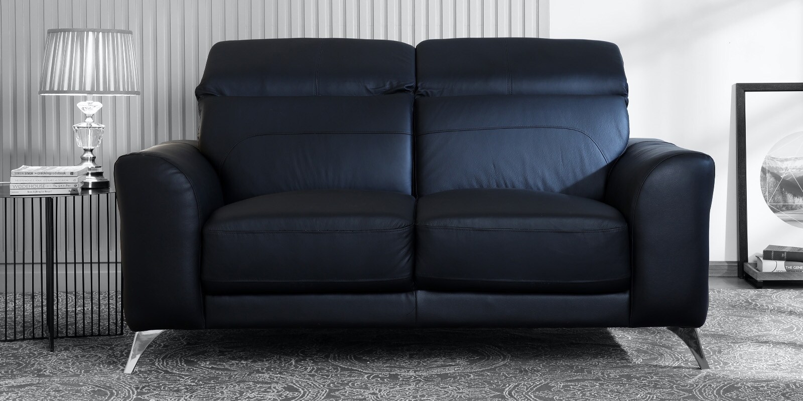 Cristobal 2 Seater Half Leather Sofa in Black Colour