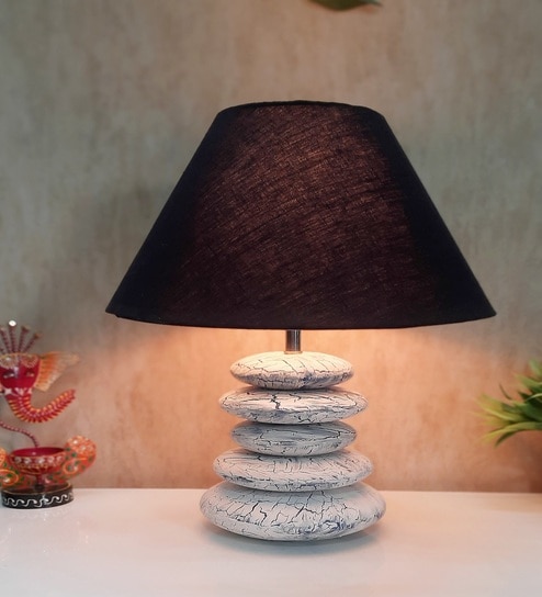 Crackle Affect Stone Finish Wooden with Cotton Shade (White Vintage & Black)
