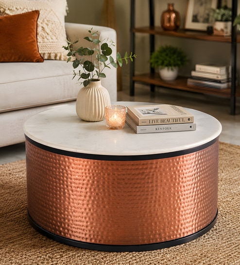 Crafton Marble Top Center Table In Copper Finish