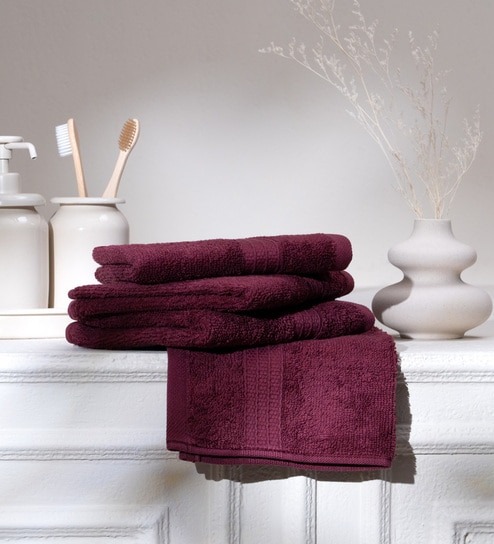 Cranberry Crush 100% Organic Cotton Solid 550 GSM Face Towels Pack of 4