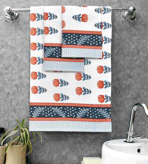 Cranberry Madhuban Floral Waffle Cotton 250 GSM Bath & Hand Towel Set