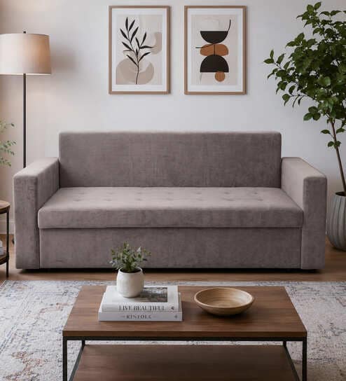 Crawford Sal Wood  3 Seater Sofa Cum Bed In Brown Colour