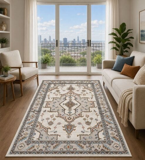 sapana carpet-mats Cream & Brown Traditional PP Heatset 5 x 7 Feet Machine -Made Carpet-picture-16