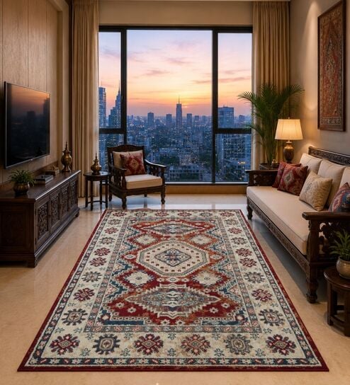 sapana carpet-mats Cream & Maroon Traditional PP Heatset 4 x 6 Feet Machine -Made Carpet-picture-18