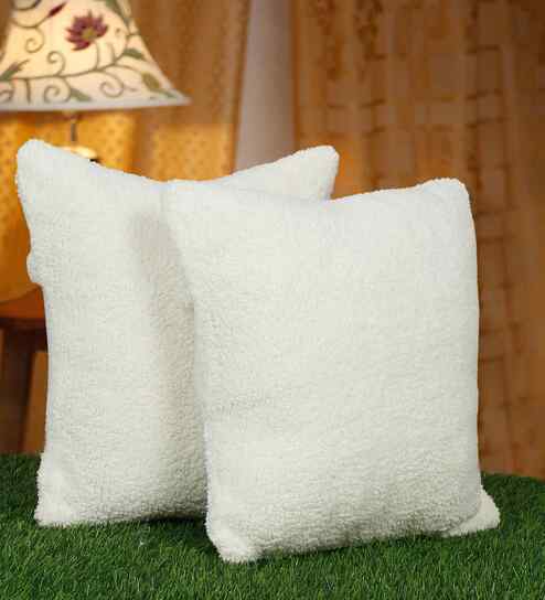 Cream Cotton Solid 16X16 Inches Cushion Covers (Pack of 2)