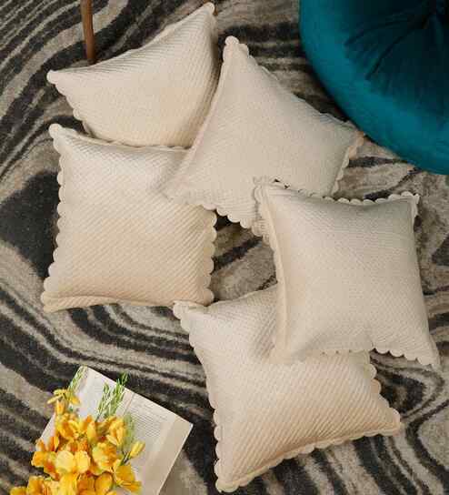 Cream Velvet Abstract 16X16 Inches Cushion Covers (Pack of 5)