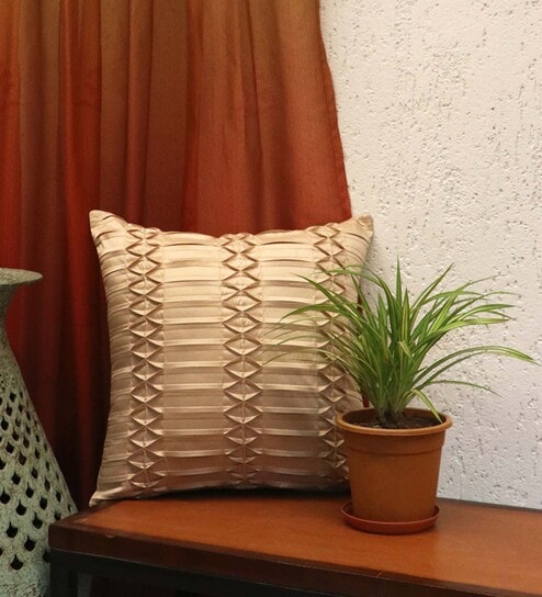 Cream 100% Polyester  Technique 16X16 inch Single Cushion Covers by Zeba