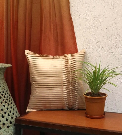 Cream 100% Polyester  Technique 16X16 inch Single Cushion Covers by Zeba